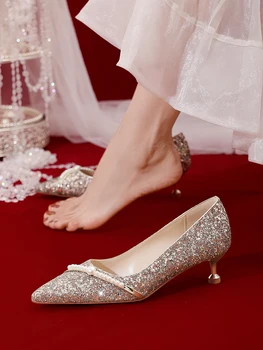 Сватбени Обувки На Нисък Ток Сватбена Рокля Два Носенето На Сватбени Обувки За Сватба 2021 Нови Уморени Високи Токчета За Дамски Летни Токчета