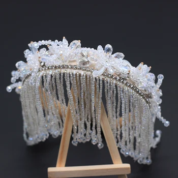 Crystal зърно дълги луксозни аксесоари за коса, ръчно изработени многопластова пискюл пеперуда инкрустирани кристали женски сватбени косата 707