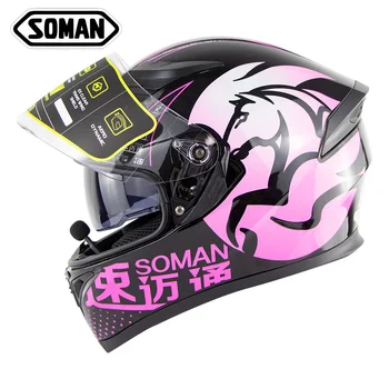 Soman Bluetooth Каска на Мотоциклет С Двойно Козырьками Мотоциклет Шлем Capacetes Moto Одобрение на ИКЕ на ООН