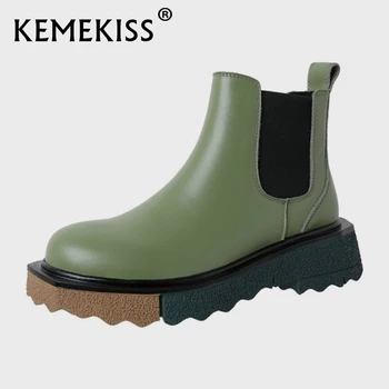 KemeKiss/ Нова Мода Дамски обувки от естествена кожа, Ботильоны, Еластична зимна ежедневни дамски обувки без Обков с кръгло бомбе, размер диапазон 34-40