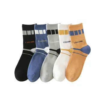 5 Чифта Шарени мъжки Ежедневни Чорапи, модни Памучни зимни високи дълги Чорапи, Черни Чорапи в стил Харадзюку, големи размери, Смешни...