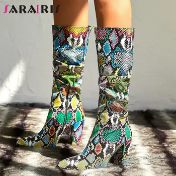 SaraIris/женски пикантен дамски обувки на Висок Ток, със Средна дължина, Змийска цветове, Луксозни и Елегантни, Стилни размери 35-42, Качествени зимни обувки