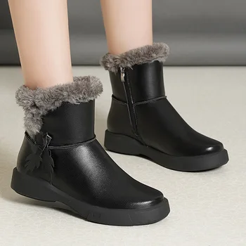 TOPHQWS/Дамски зимни обувки; колекция 2021 г.; Запазване на топлината Кожени Непромокаеми Зимни Обувки; дамски Ботильоны на платформата с нежната цип; женски Ботильоны в Платформата